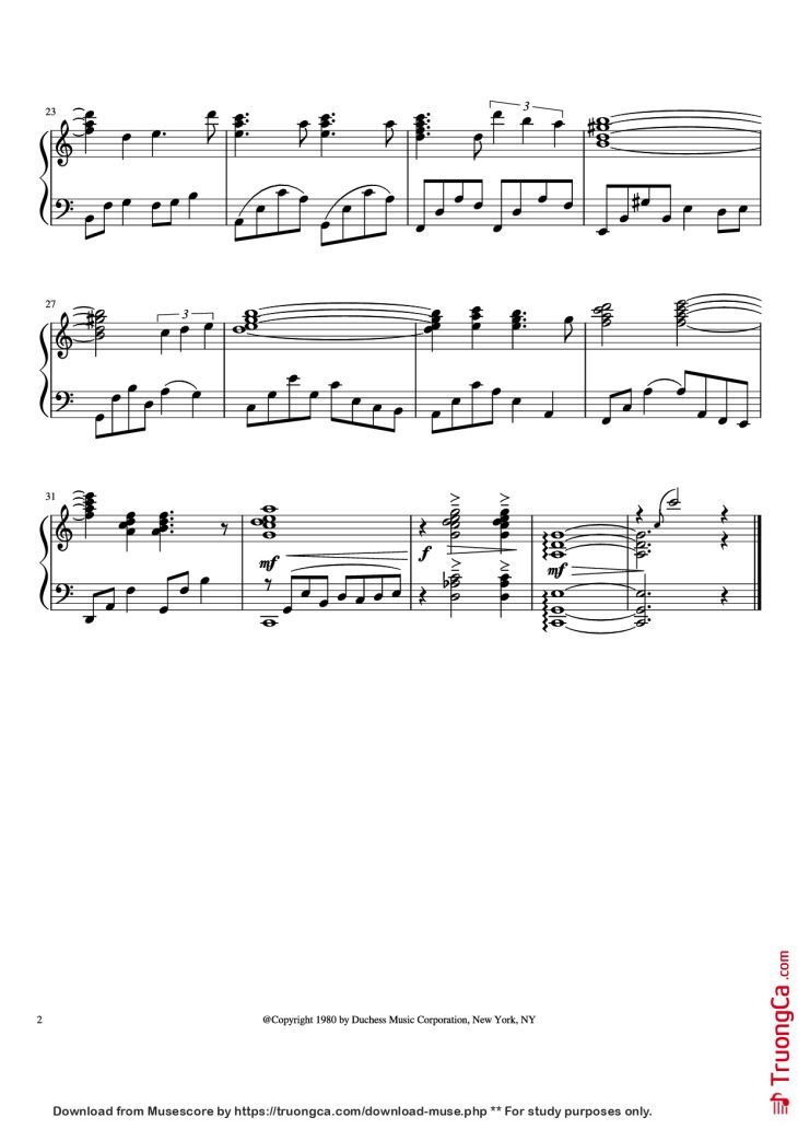 Page 2 of the piano sheet music PDF Piano – Somewhere in Time Piano by John Barry