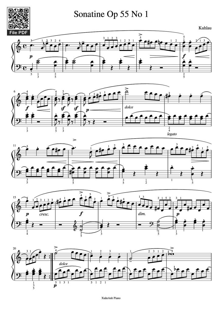 Page 1 of the piano sheet music PDF Piano – Sonatine Op 55 No 1 Piano by Kuhlau