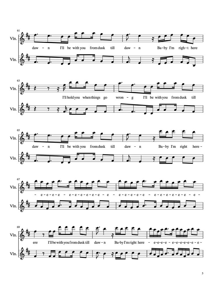 Page 5 of the piano sheet music PDF – Dusk Till Dawn Violin by Zayn feat. Sia
