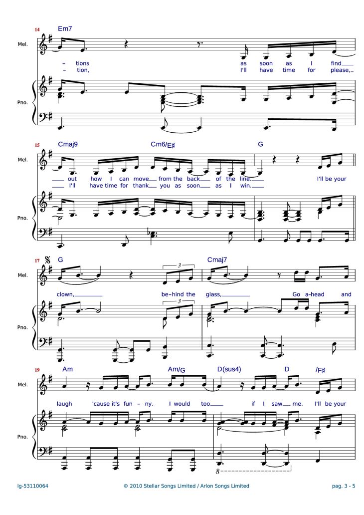 Page 3 of the piano sheet music PDF Piano – Clown Piano by Words and Music by Shahid Khan, Emeli Sand? & Grant Mitschell