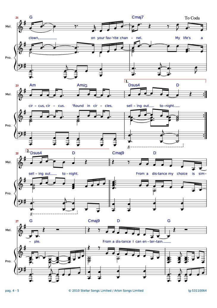 Page 4 of the piano sheet music PDF Piano – Clown Piano by Words and Music by Shahid Khan, Emeli Sand? & Grant Mitschell