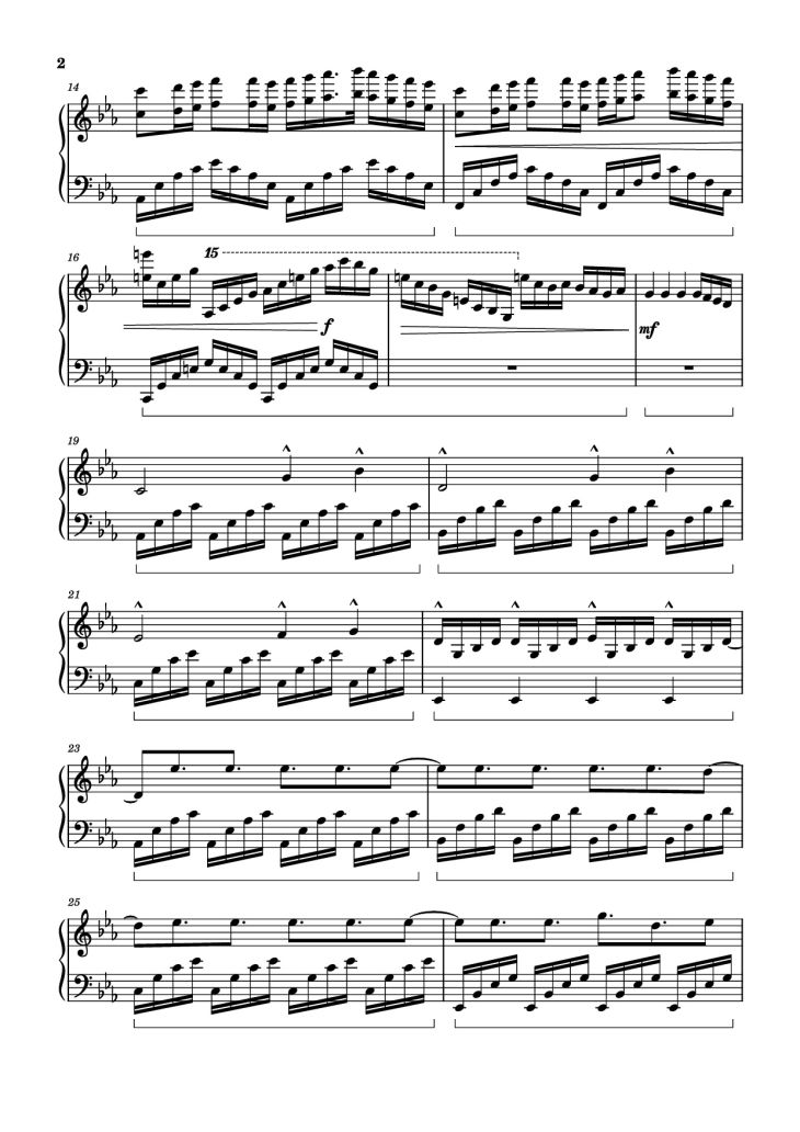 Page 2 of the piano sheet music PDF Piano – ICARUS Piano by Arr.: Dave