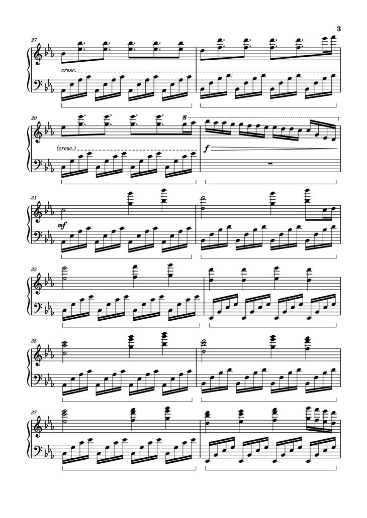 Page 3 of the piano sheet music PDF Piano – ICARUS Piano by Arr.: Dave
