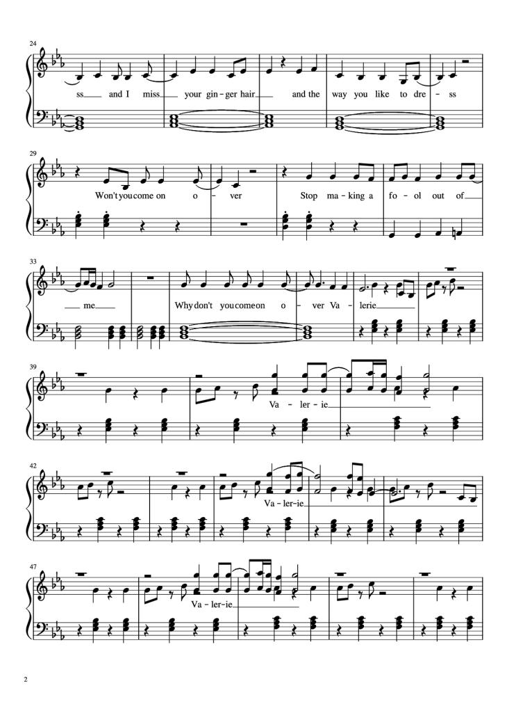 Page 2 of the piano sheet music PDF Piano – Amy Winehouse-Valerie Piano by Undefined