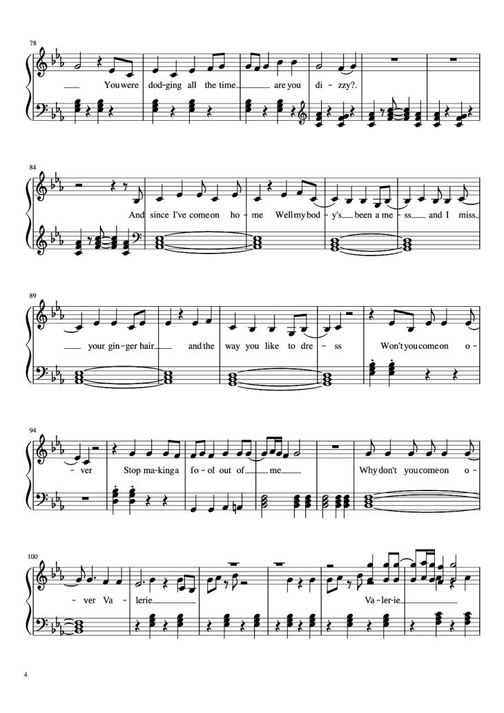 Page 4 of the piano sheet music PDF Piano – Amy Winehouse-Valerie Piano by Undefined
