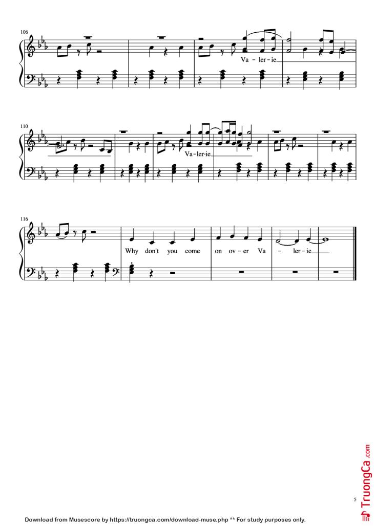 Page 5 of the piano sheet music PDF Piano – Amy Winehouse-Valerie Piano by Undefined