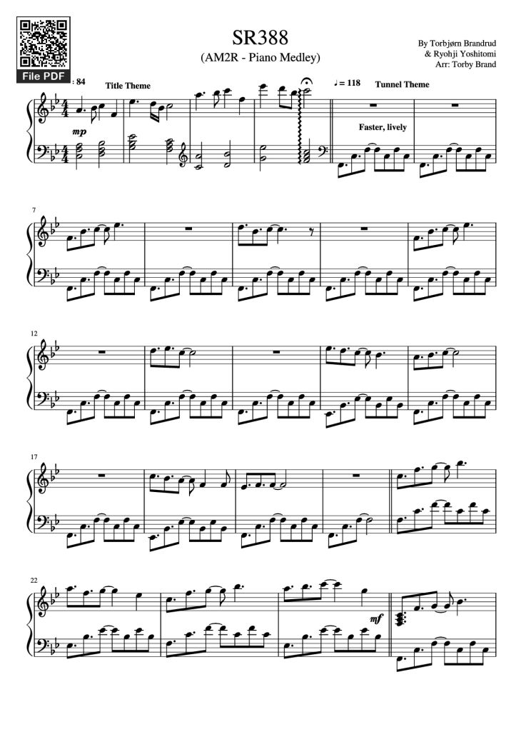 Page 1 of the piano sheet music PDF Piano – SR388 Piano by Torbjørn Brandrud