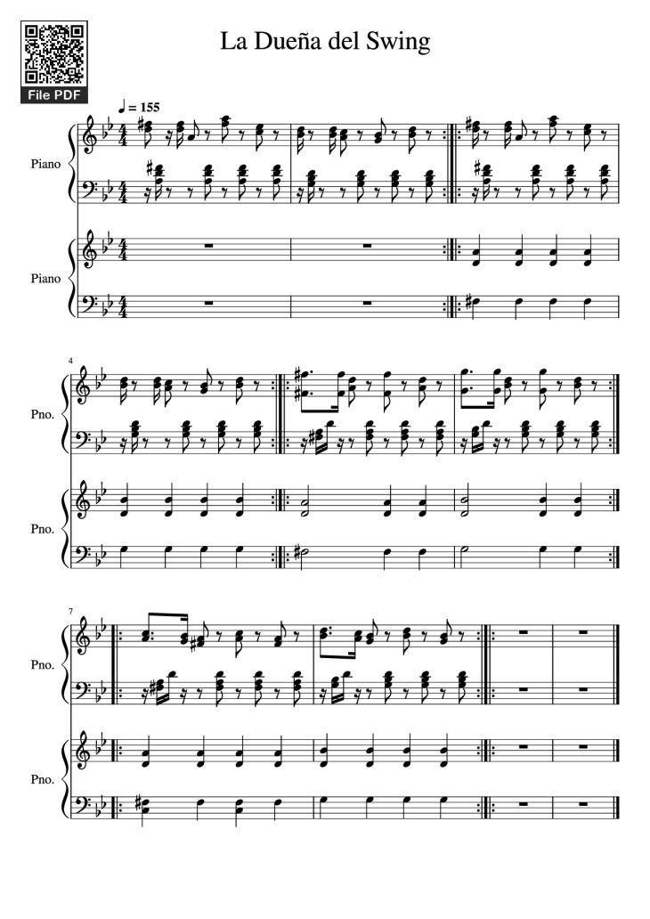 Page 1 of the piano sheet music PDF Piano – La Dueña del Swing Piano by Undefined