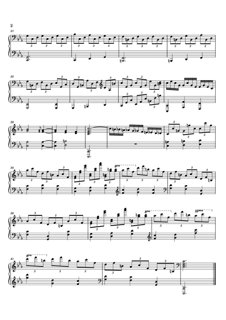 Page 2 of the piano sheet music PDF – 12 Valses mélancoliques III - Dance of the Cranes - No. 1 in C Minor by Stephan Beneking
