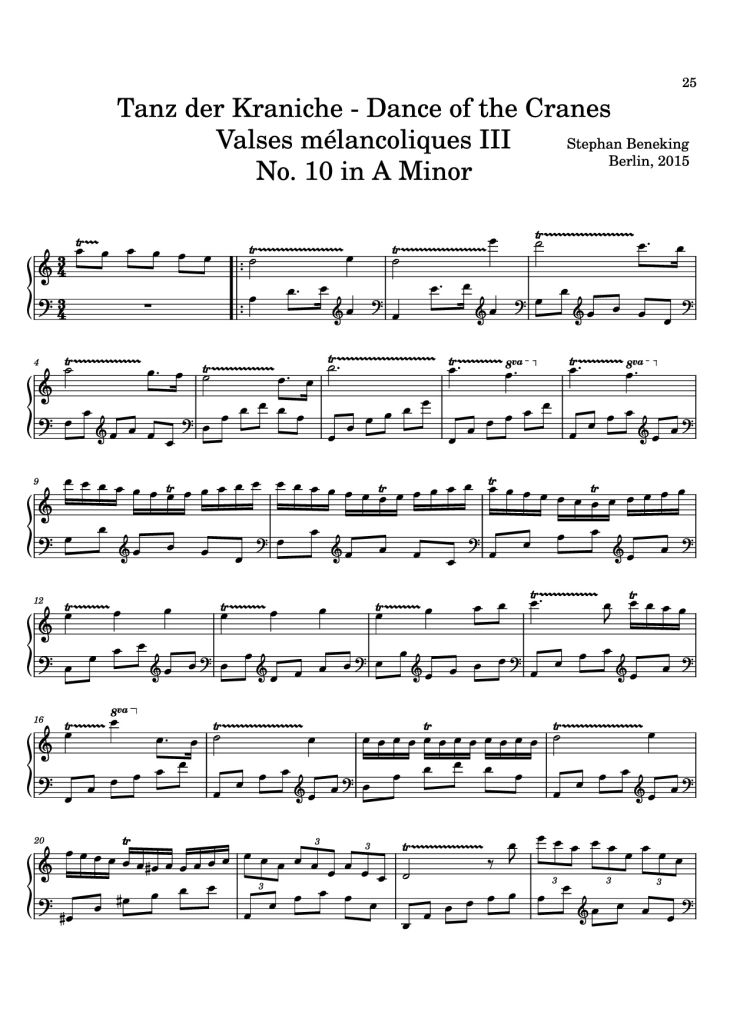 Page 25 of the piano sheet music PDF – 12 Valses mélancoliques III - Dance of the Cranes - No. 1 in C Minor by Stephan Beneking