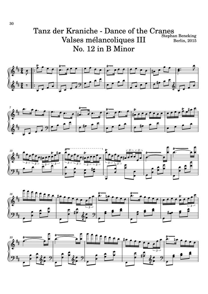 Page 30 of the piano sheet music PDF – 12 Valses mélancoliques III - Dance of the Cranes - No. 1 in C Minor by Stephan Beneking