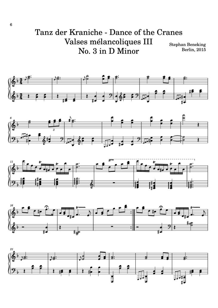Page 6 of the piano sheet music PDF – 12 Valses mélancoliques III - Dance of the Cranes - No. 1 in C Minor by Stephan Beneking