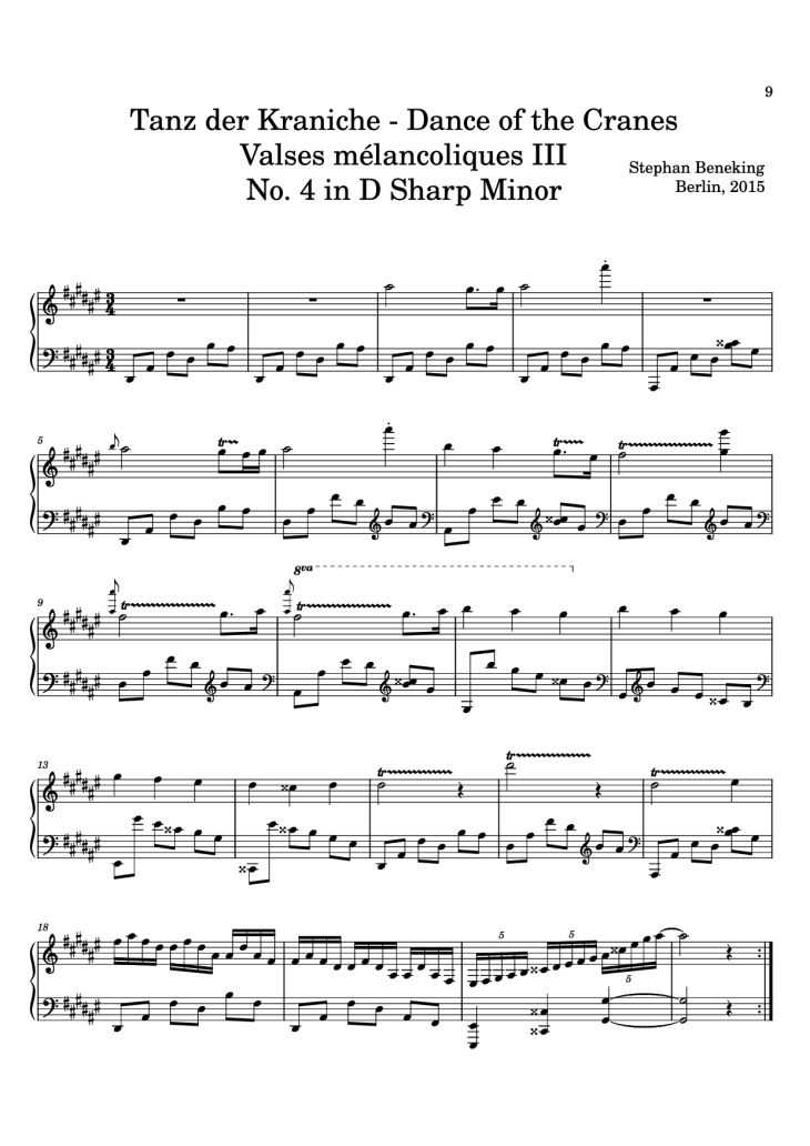Page 9 of the piano sheet music PDF – 12 Valses mélancoliques III - Dance of the Cranes - No. 1 in C Minor by Stephan Beneking