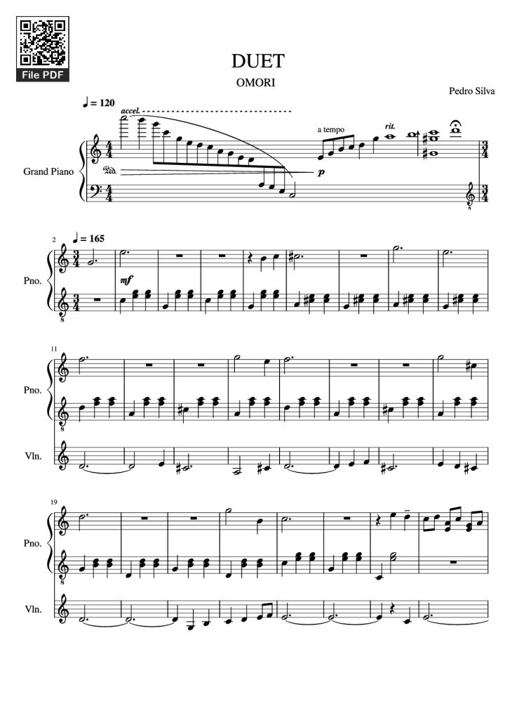 Page 1 of the piano sheet music PDF Piano – DUET Piano by Pedro Silva