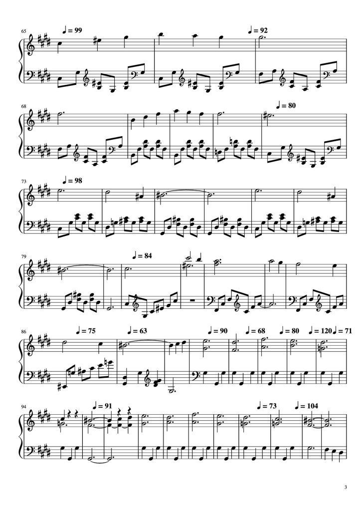 Page 3 of the piano sheet music PDF Piano – La Petite Fille de La Mer Piano by Vangelis