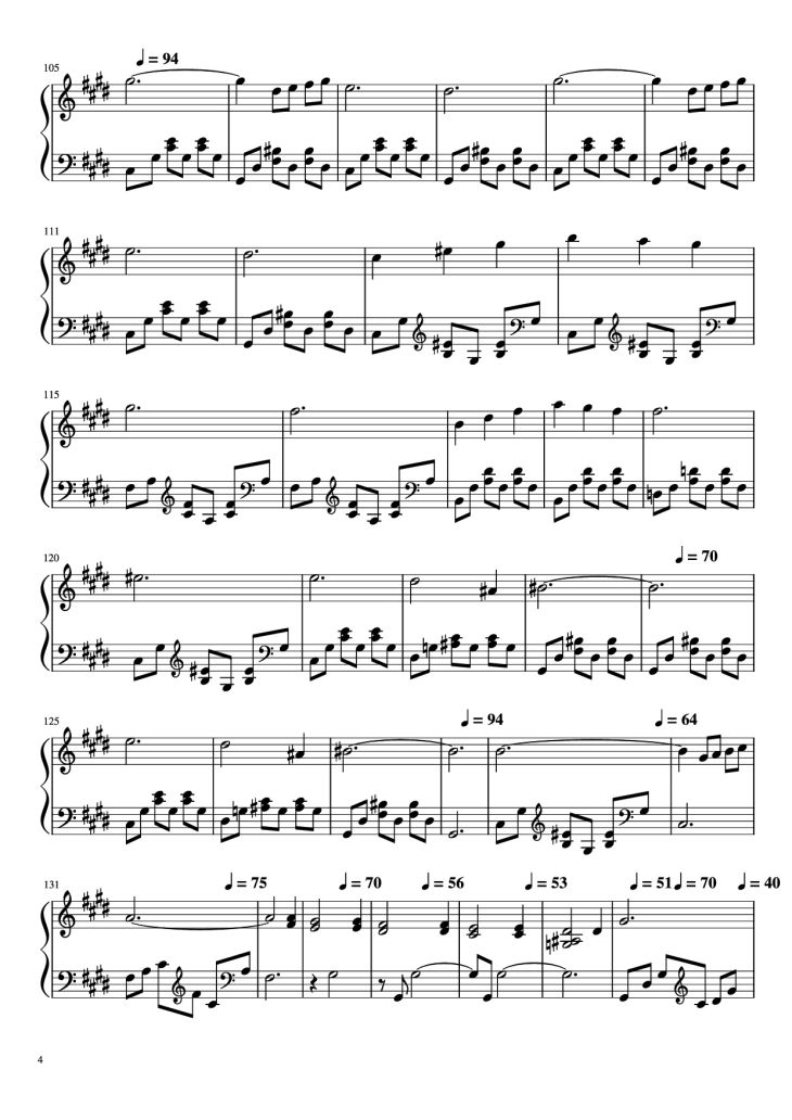 Page 4 of the piano sheet music PDF Piano – La Petite Fille de La Mer Piano by Vangelis