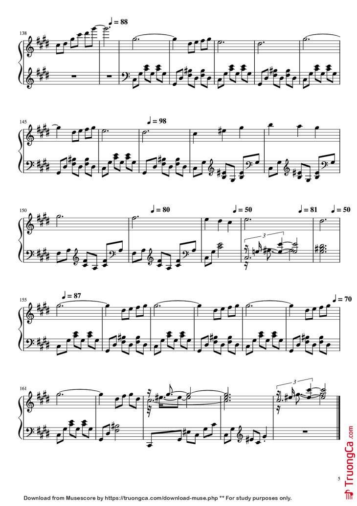 Page 5 of the piano sheet music PDF Piano – La Petite Fille de La Mer Piano by Vangelis