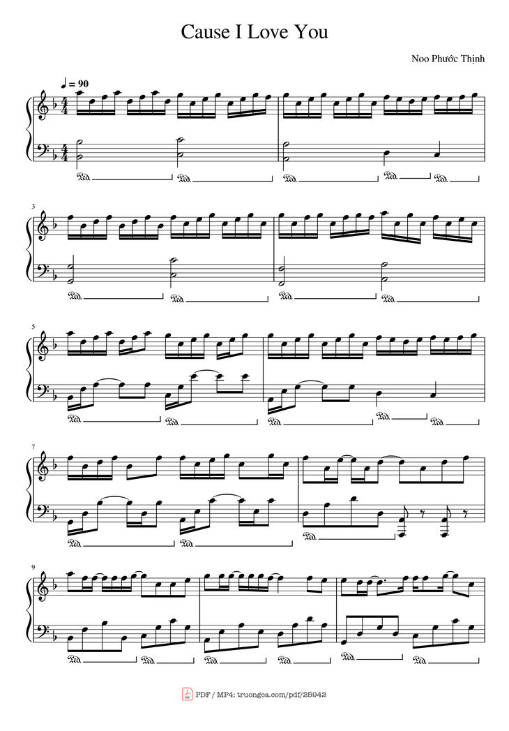 Page 1 of the piano sheet music PDF Piano – Cause I Love You Piano by Noo Phước Thịnh