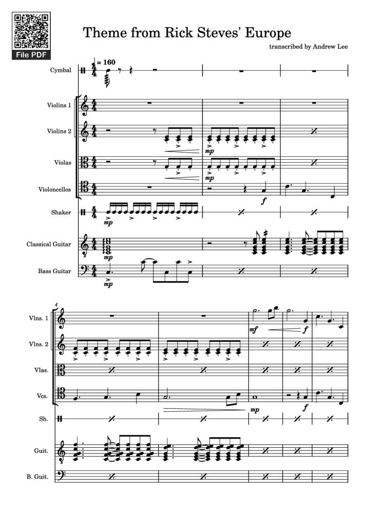 Page 1 of the piano sheet music PDF Piano – Theme from Rick Steves