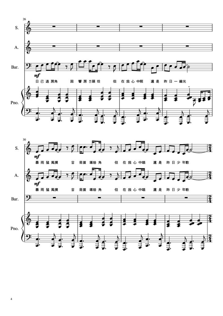 Page 4 of the piano sheet music PDF Piano – 風吹雞蛋殼 Winds Scatter the Eggshells Piano by Undefined