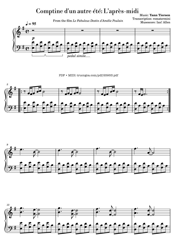 Page 1 of the piano sheet music PDF Piano – Comptine d
