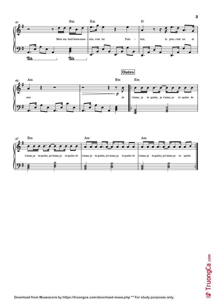 Page 3 of the piano sheet music PDF Piano – MA MEILLEURE ENNEMIE Piano by Stromae and Pomme