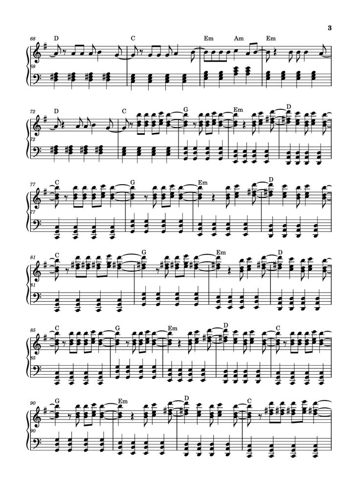 Page 3 of the piano sheet music PDF Piano – Another love Piano by Tom Odell