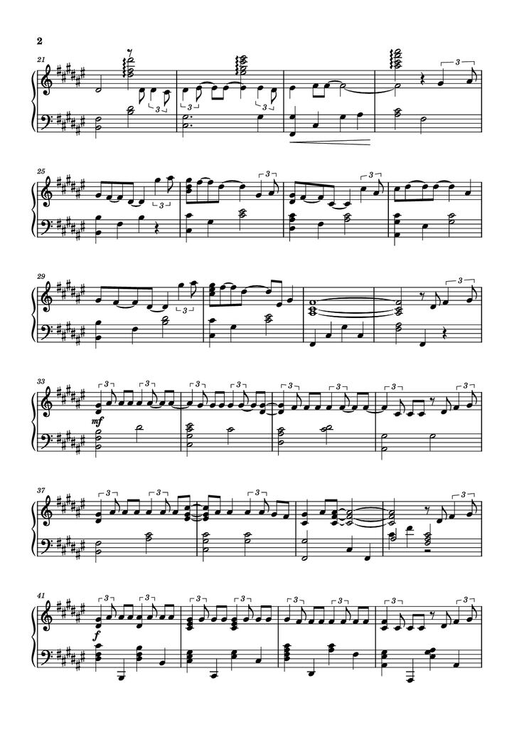 Page 2 of the piano sheet music PDF Piano – Secret Base~君がくれたもの~ Piano by 作曲 / 编排
