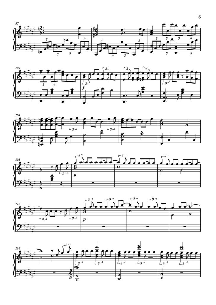 Page 5 of the piano sheet music PDF Piano – Secret Base~君がくれたもの~ Piano by 作曲 / 编排