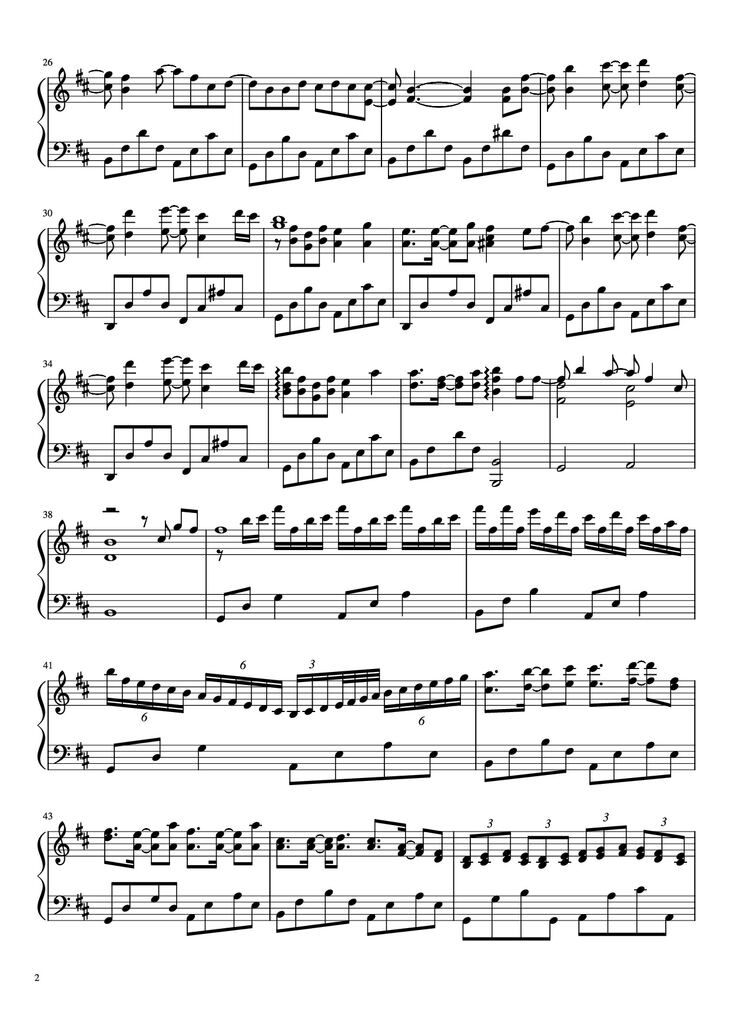 Page 2 of the piano sheet music PDF Piano – 撒野 Piano by 凯瑟喵