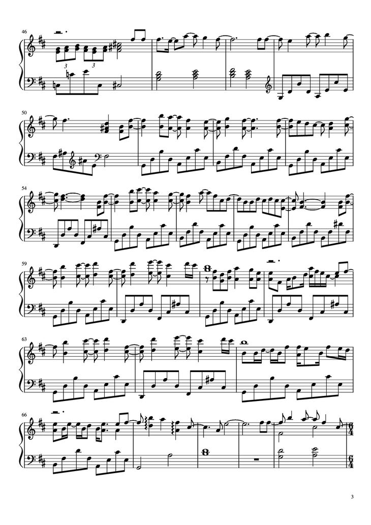 Page 3 of the piano sheet music PDF Piano – 撒野 Piano by 凯瑟喵