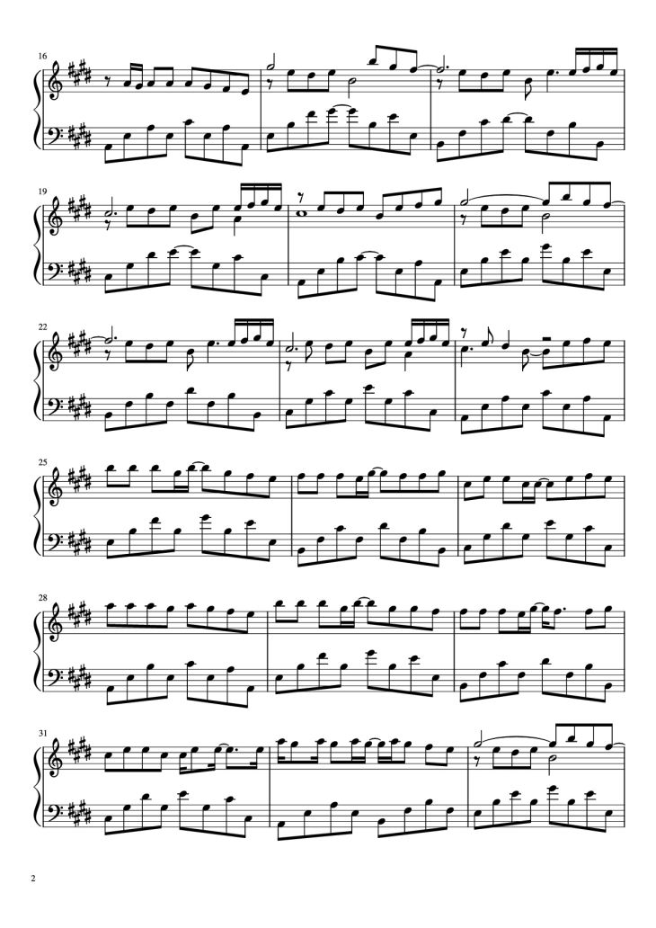 Page 2 of the piano sheet music PDF Piano – 少年 Piano by 梦然