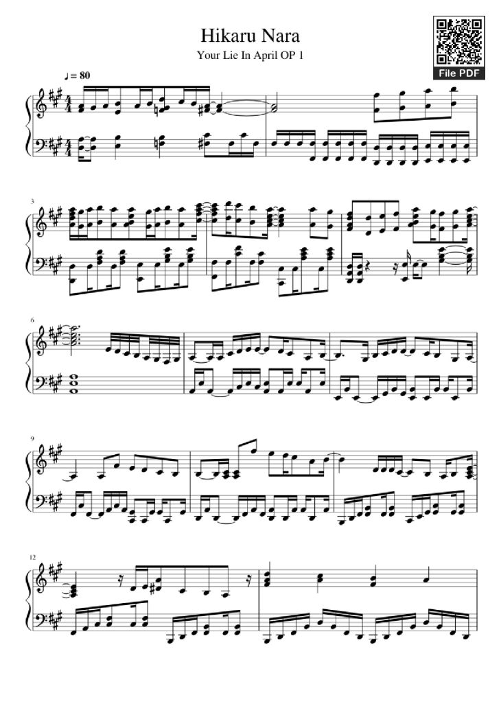 Page 1 of the piano sheet music PDF Piano – Hikaru Nara Piano by Goose House
