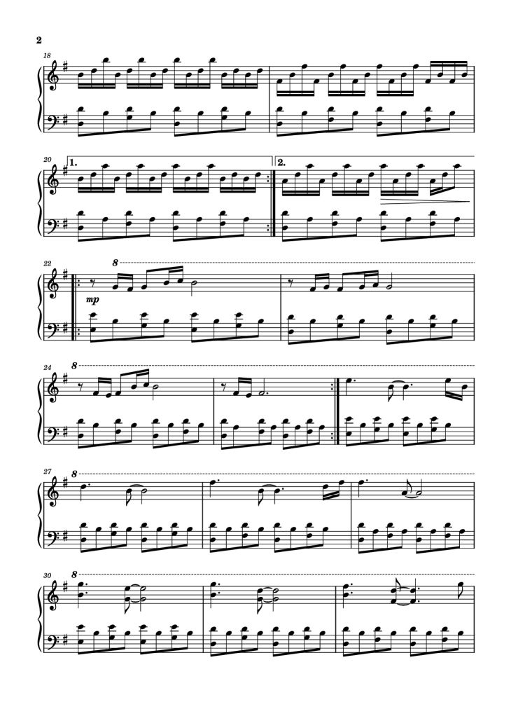 Page 2 of the piano sheet music PDF Piano – Comptine D