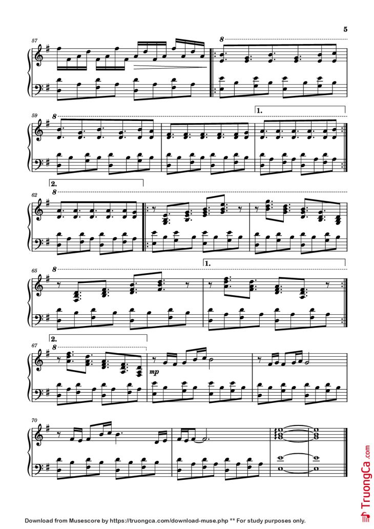Page 5 of the piano sheet music PDF Piano – Comptine D