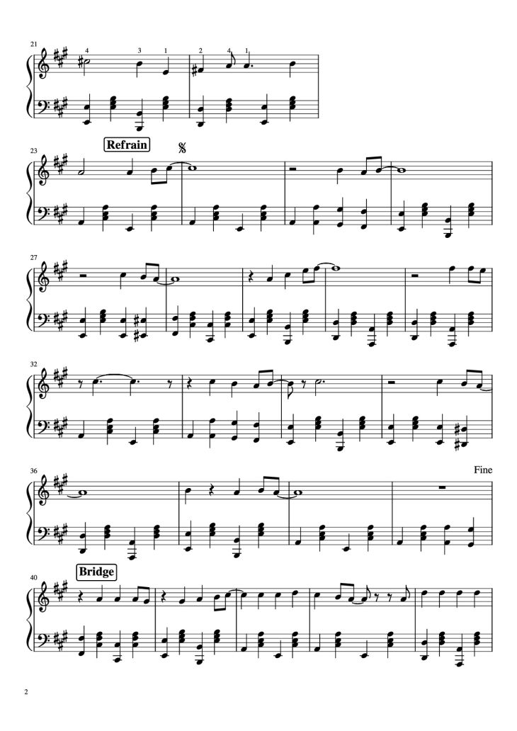 Page 2 of the piano sheet music PDF Piano – Take Me Home, Country Roads Piano by Bill Danoff