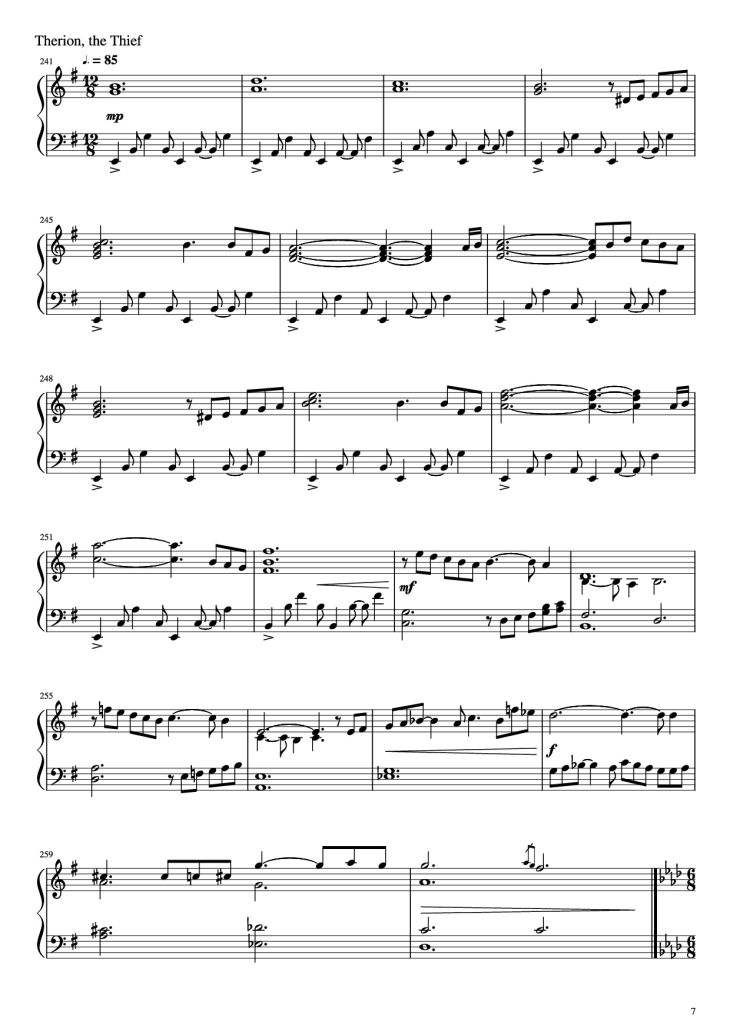 Page 7 of the piano sheet music PDF Piano – Octopath Traveller Piano by Music by Yasunori Nishiki