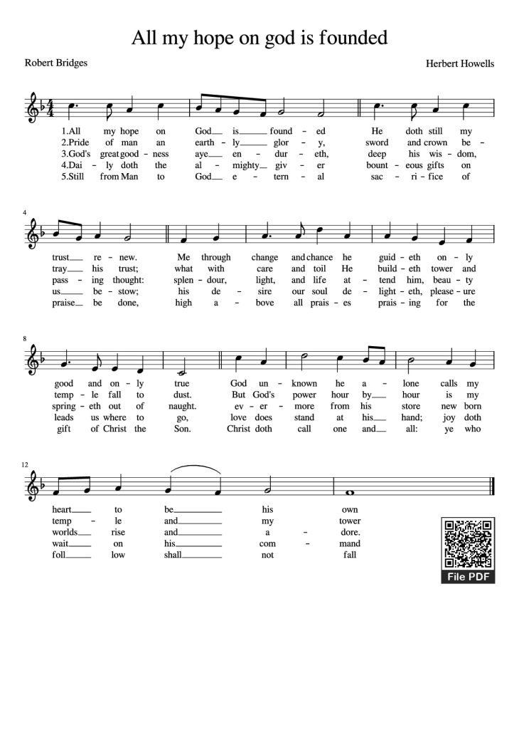 Page 1 of the piano sheet music PDF – All my hope on god is founded Piano by Herbert Howells