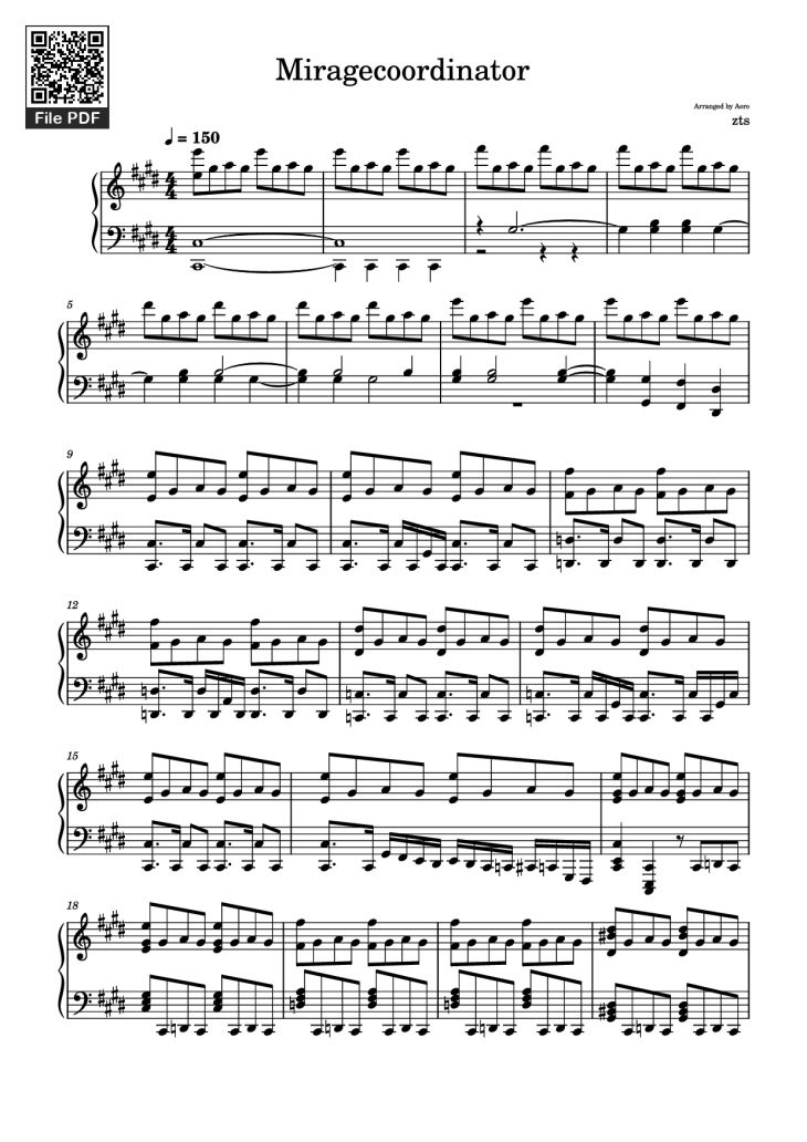 Page 1 of the piano sheet music PDF Piano – Miragecoordinator Piano by Arranged by Aero