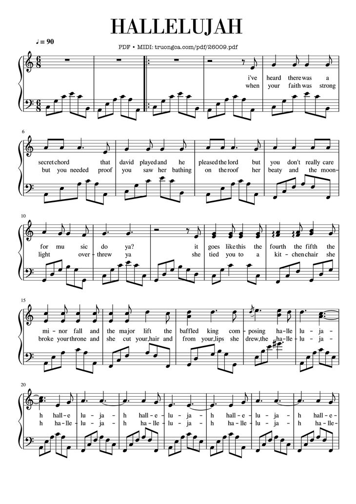 Page 1 of the piano sheet music PDF Piano – Hallelujah Piano by Hymns
