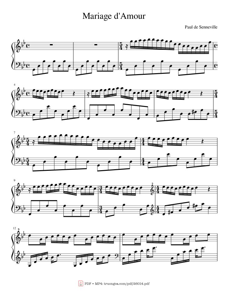 Page 1 of the piano sheet music PDF Piano – Mariage d