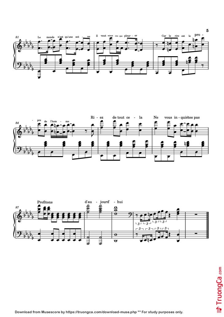 Page 5 of the piano sheet music PDF Piano – Furina All the World