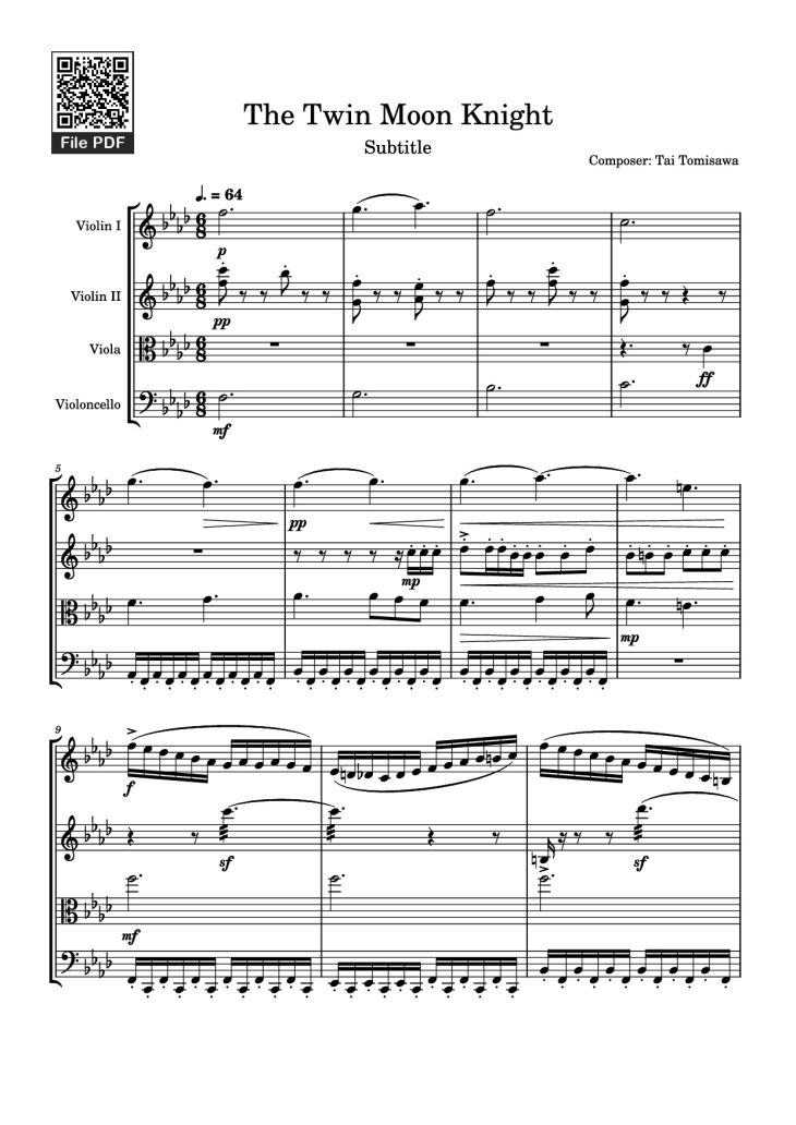 Page 1 of the piano sheet music PDF – The Twin Moon Knight Violin by Composer: Tai Tomisawa