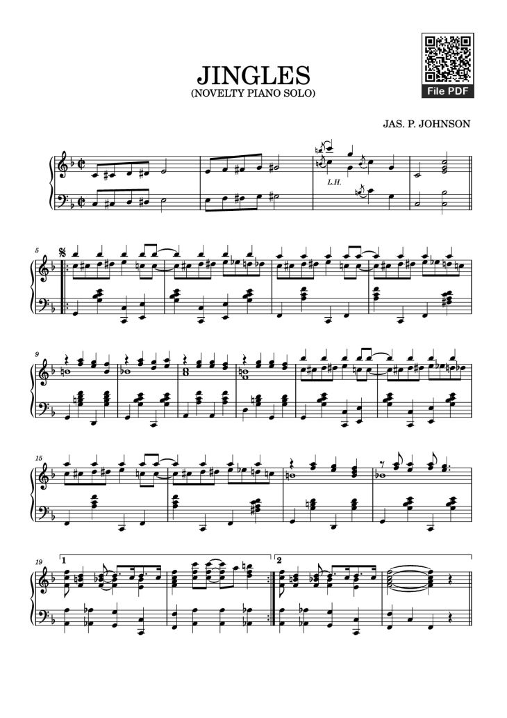 Page 1 of the piano sheet music PDF Piano – JINGLES Piano by JAS. P. JOHNSON
