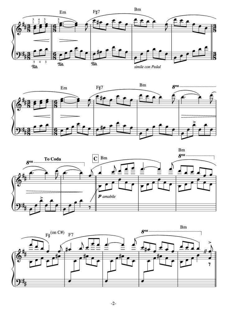 Page 2 of the piano sheet music PDF – Jardin Secret Piano by Music by Paul de SENNEVILLE and Olivier TOUSSAINT