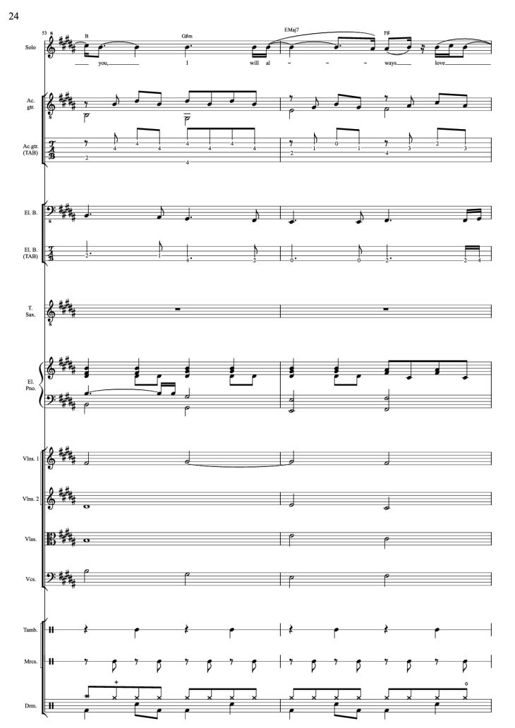 Page 24 of the piano sheet music PDF – I Will Always Love You (Choral orchestral) by D. Parton