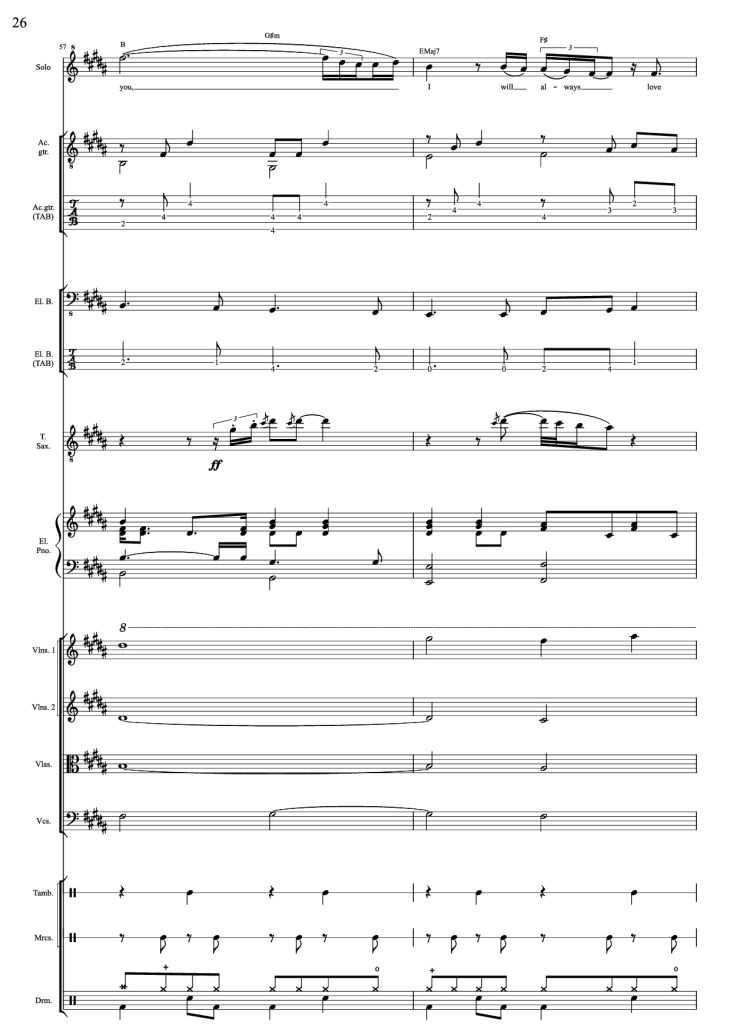 Page 26 of the piano sheet music PDF – I Will Always Love You (Choral orchestral) by D. Parton