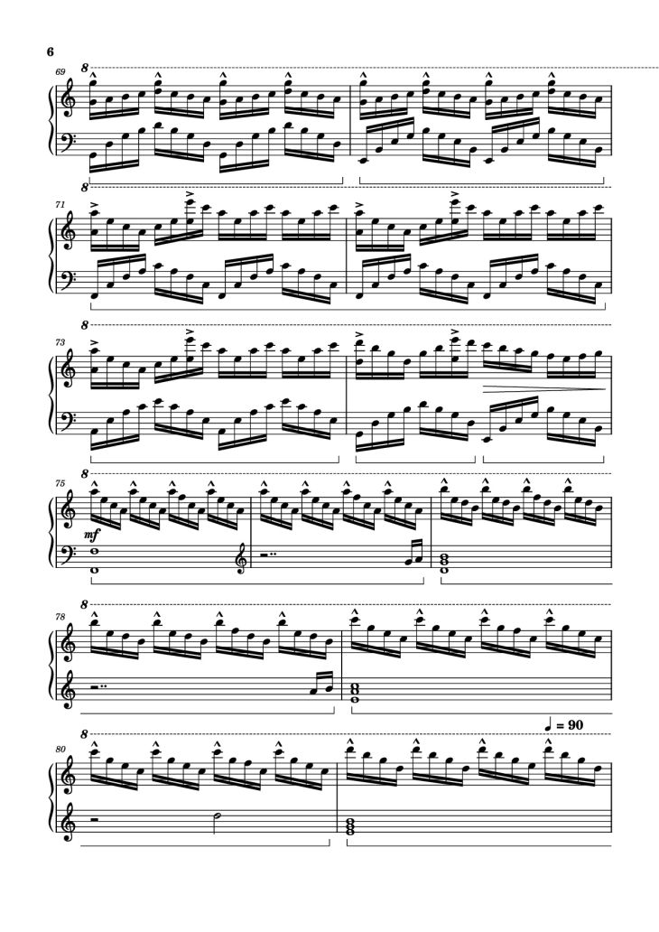 Page 6 of the piano sheet music PDF Piano – The Interstellar Experience Piano by Tony Ann