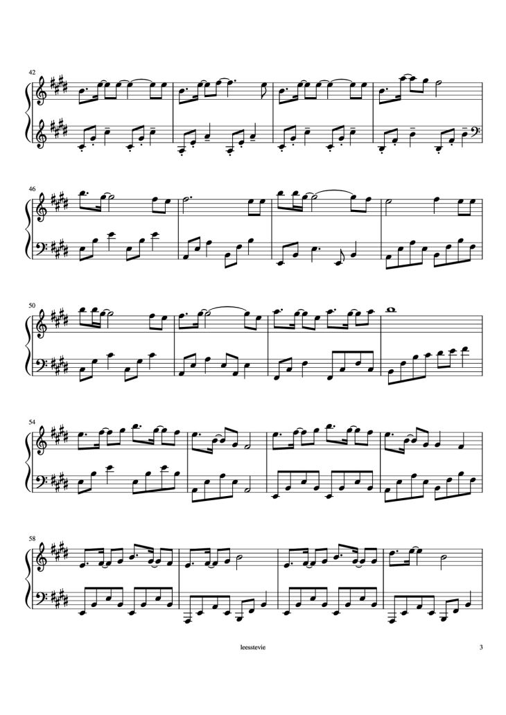 Page 3 of the piano sheet music PDF Piano – Laskar Pelangi Piano by Arr. by leesstevie
