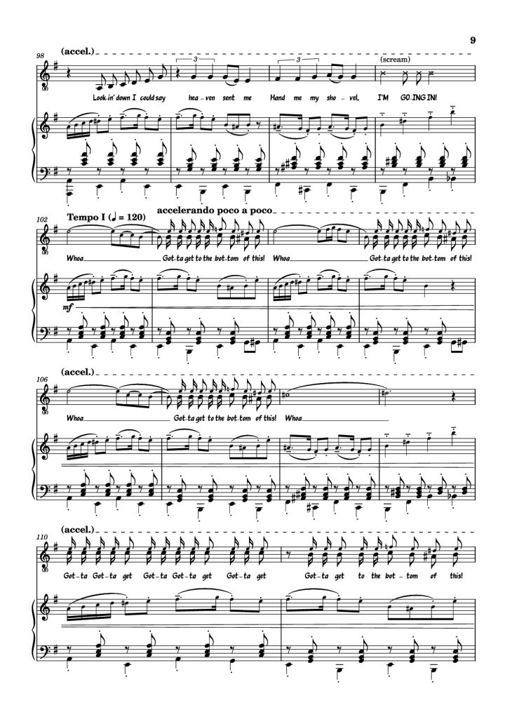 Page 9 of the piano sheet music PDF – Hand Me My Shovel, I